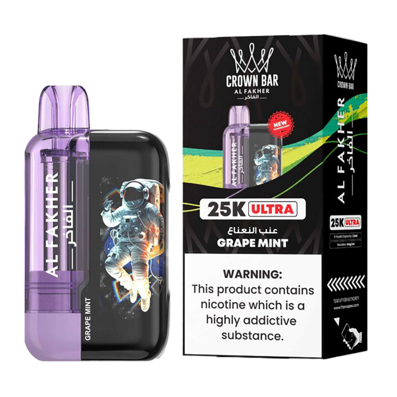 AL Fakher Crown Bar 25K puffs Ultra - Grape Mint - 5mg - VapeMaroc