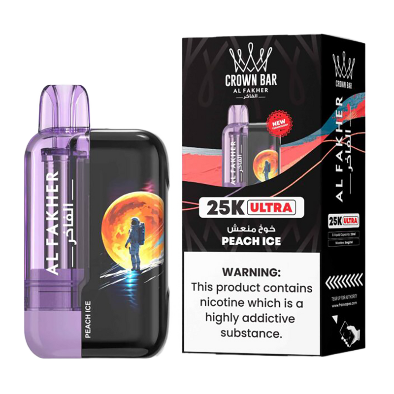 AL Fakher Crown Bar 25K puffs Ultra - Peach Ice - 5mg - VapeMaroc